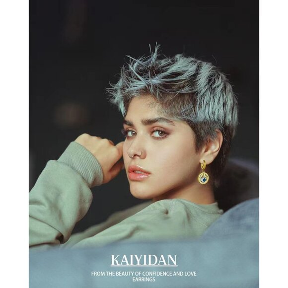 Gold Evil eye ball Shaped Dangle Statement Vintage Cute Long Earring for Women - Picture 8 of 8